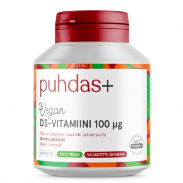 Puhdas+ Kasviperäinen D3-vitamiini 100 ug 60 kaps