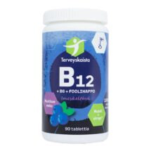 Pitkävaikutteinen B12 + B6 + Foolihappo, mustikka 90 imeskelytabl - Terveyskaista