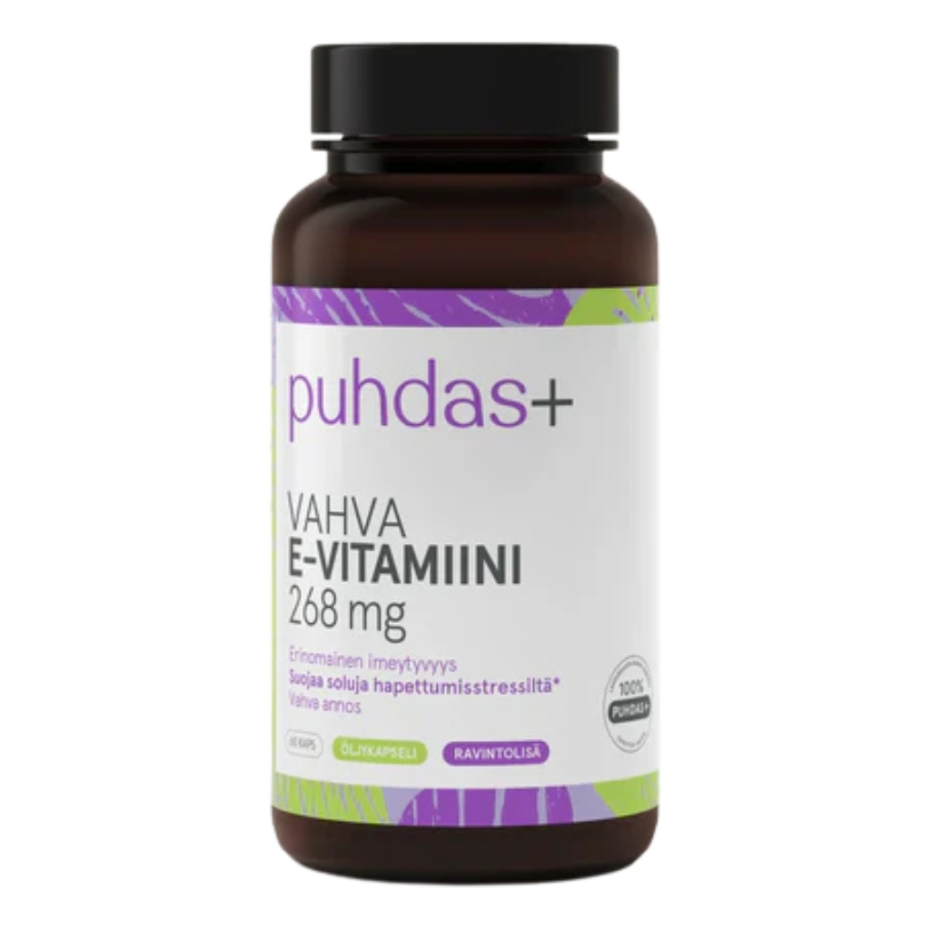Puhdas+ Vahva E-vitamiini 268mg 60 kaps Puhdas+ Vahva E-vitamiini 268mg 60 kaps